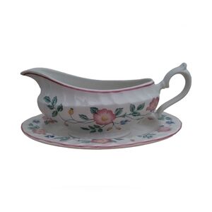 Churchill Briar rose pink floral gravy boat drip plate Staffordshire England